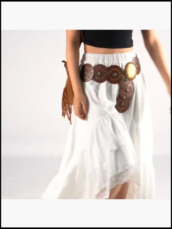 Western PU Leather Belt with Concho Buckle for Women